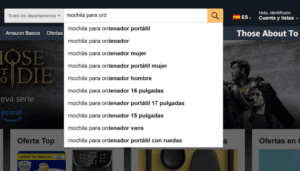 Posicionamiento SEO, buscador en la web de Amazon,